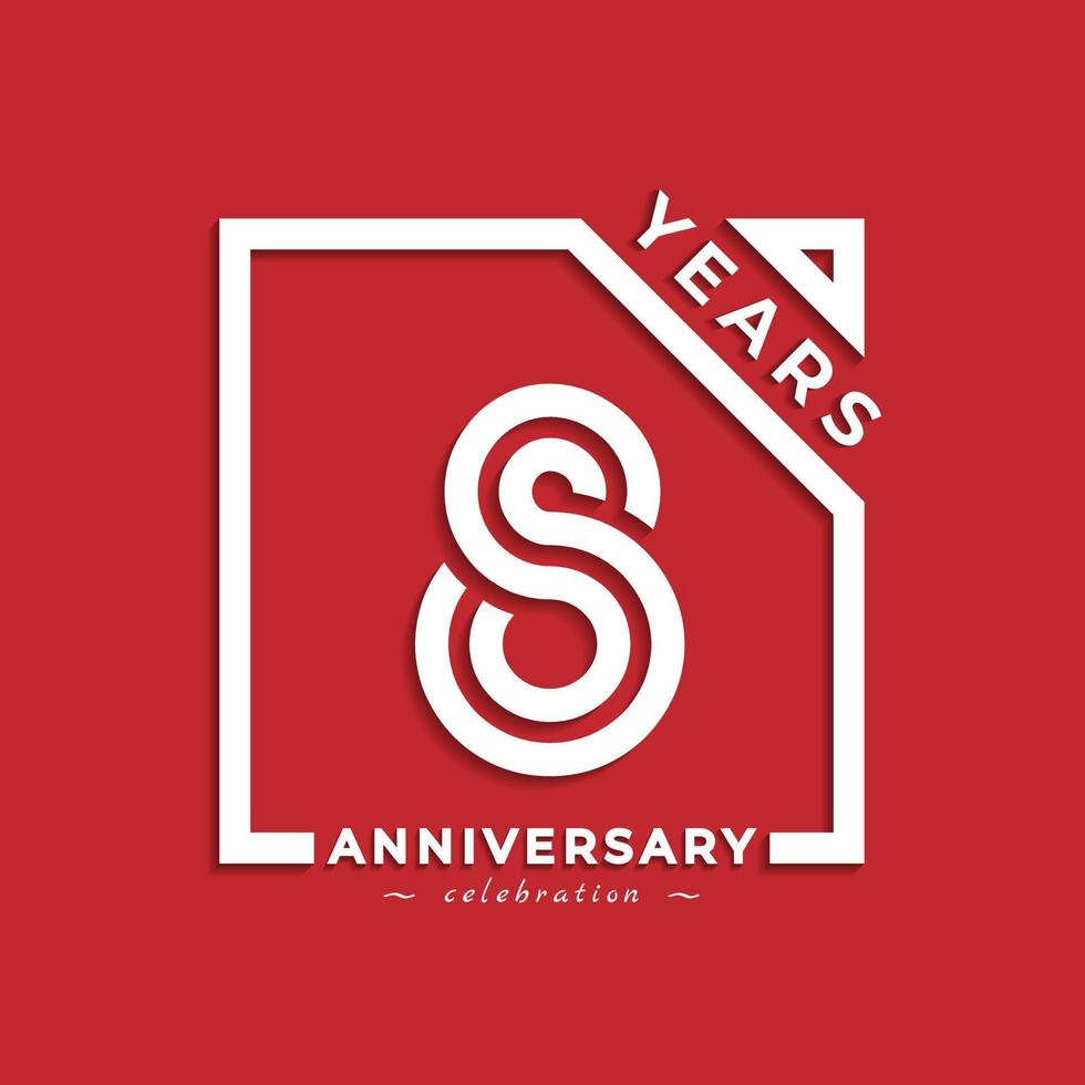 Diseño de estilo de logotipo de celebración de aniversario de 8 años con número vinculado en cuadrado aislado sobre fondo rojo. feliz aniversario saludo celebra evento diseño ilustración vector