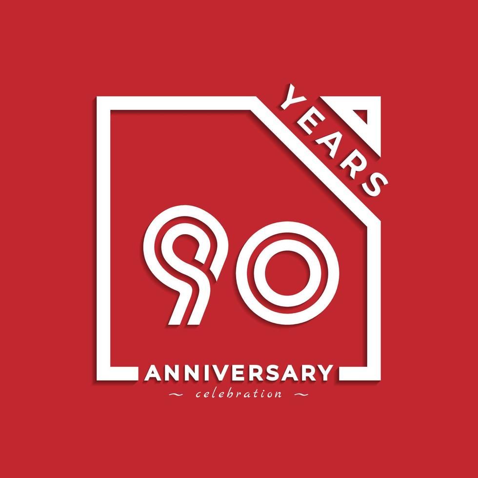 90 Year Anniversary Celebration Logotype Style Design with Linked Number in Square Isolated on Red Background. Happy Anniversary Greeting Celebrates Event Design Illustration vector