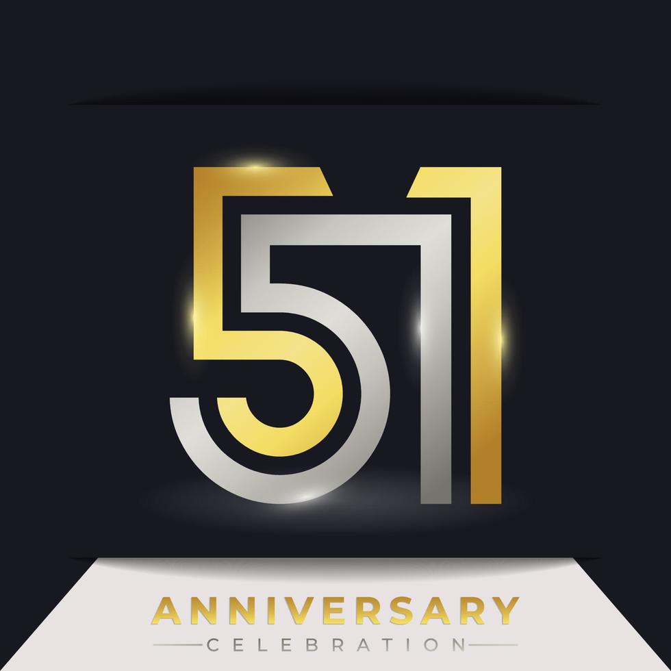 51 Year Anniversary Celebration with Linked Multiple Line Golden and Silver Color for Celebration Event, Wedding, Greeting card, and Invitation Isolated on Dark Background vector