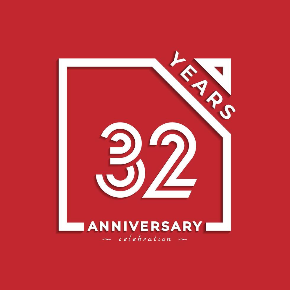 Diseño de estilo de logotipo de celebración de aniversario de 32 años con número vinculado en cuadrado aislado sobre fondo rojo. feliz aniversario saludo celebra evento diseño ilustración vector