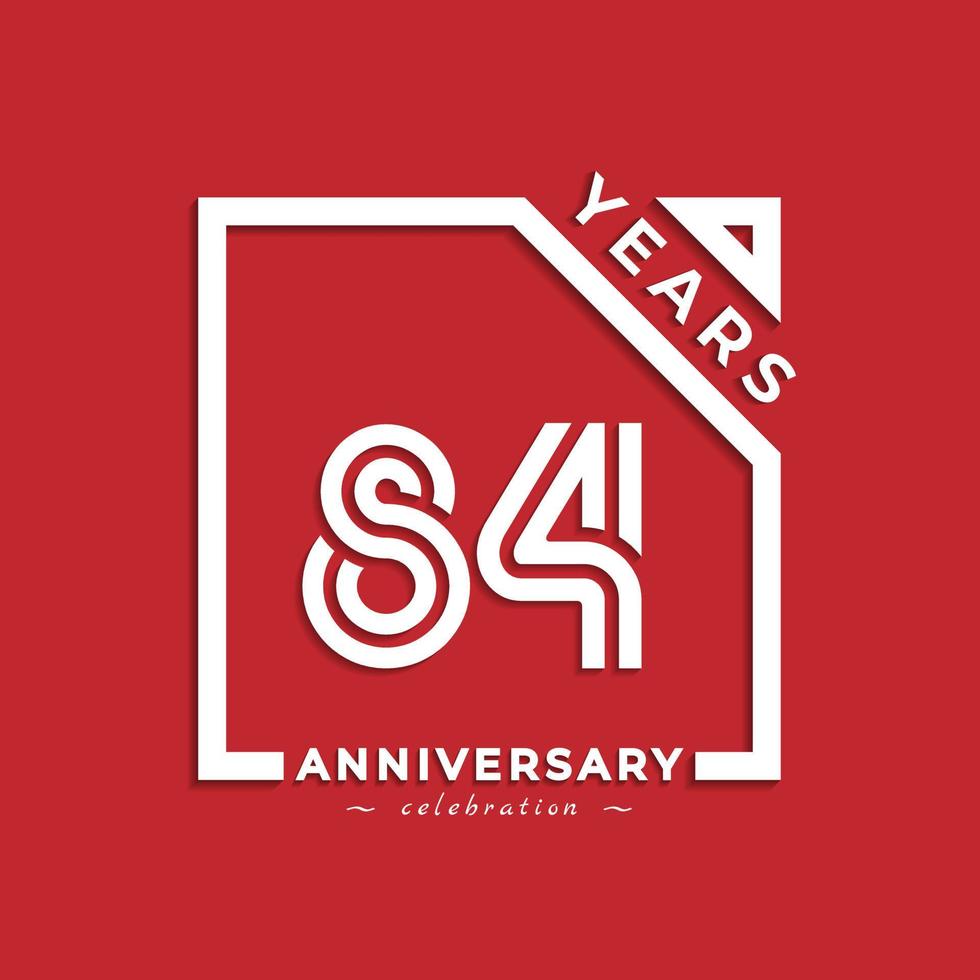 84 Year Anniversary Celebration Logotype Style Design with Linked Number in Square Isolated on Red Background. Happy Anniversary Greeting Celebrates Event Design Illustration vector