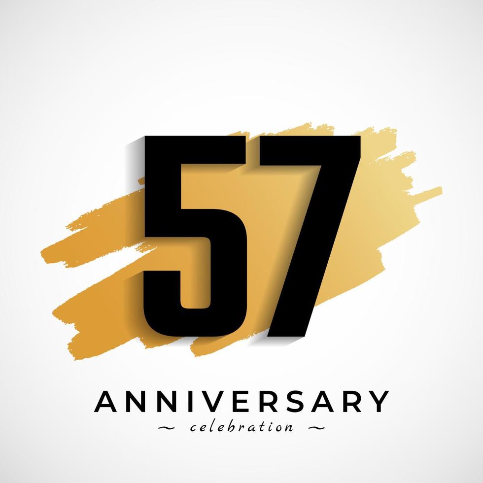 57 Year Anniversary Celebration with Gold Brush Symbol. Happy Anniversary Greeting Celebrates Event Isolated on White Background vector