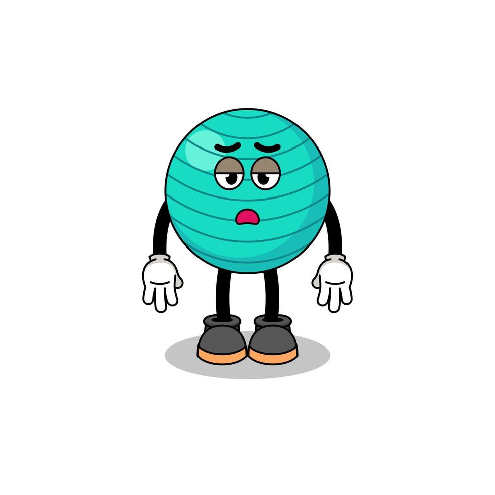 exercise ball cartoon with fatigue gesture vector