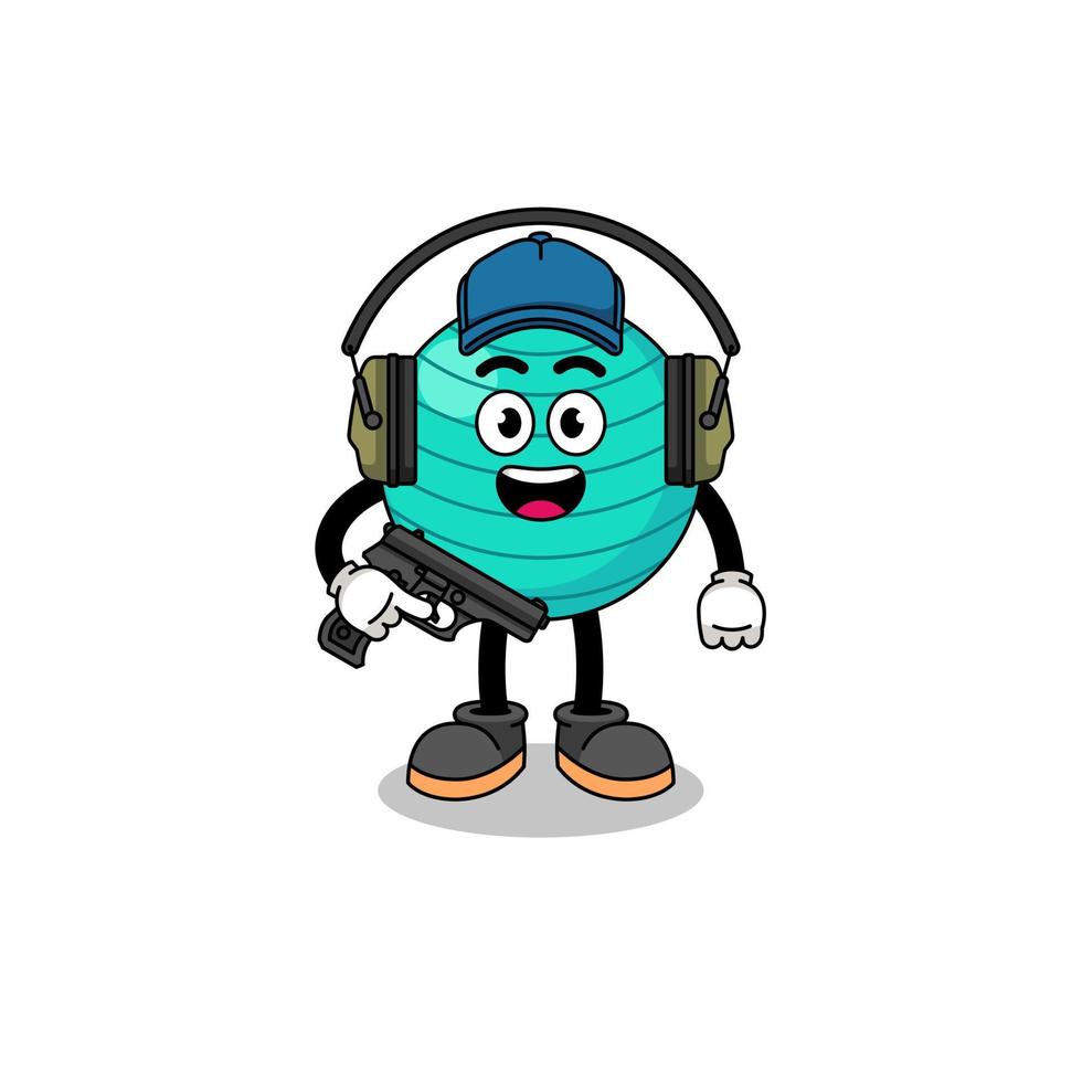 Character mascot of exercise ball doing shooting range vector