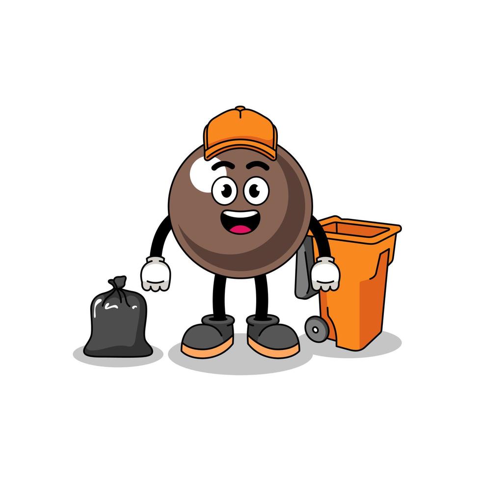 Illustration of tapioca pearl cartoon as a garbage collector vector