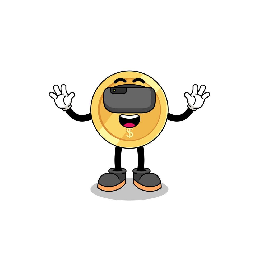 Illustration of dollar coin with a vr headset vector