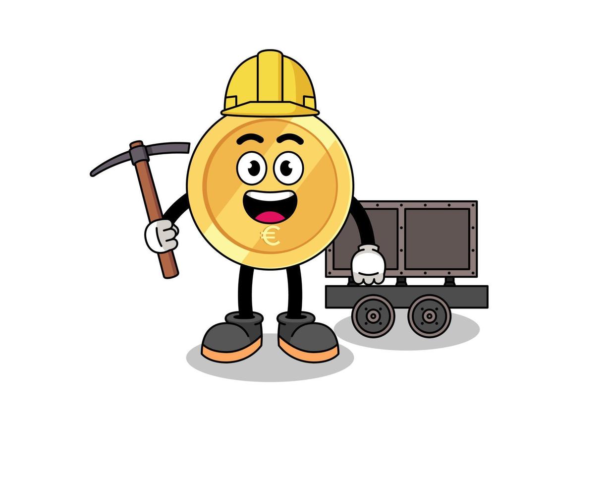 Mascot Illustration of euro coin miner vector