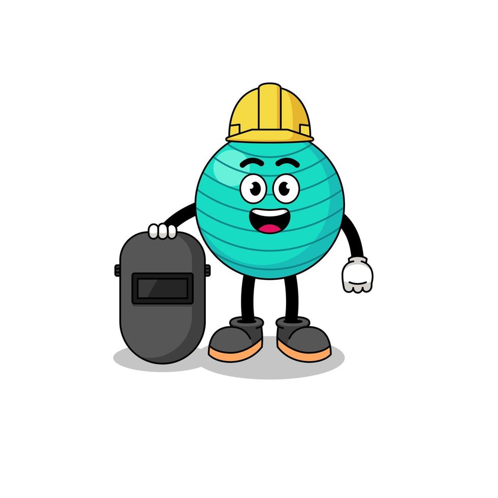 Mascot of exercise ball as a welder vector