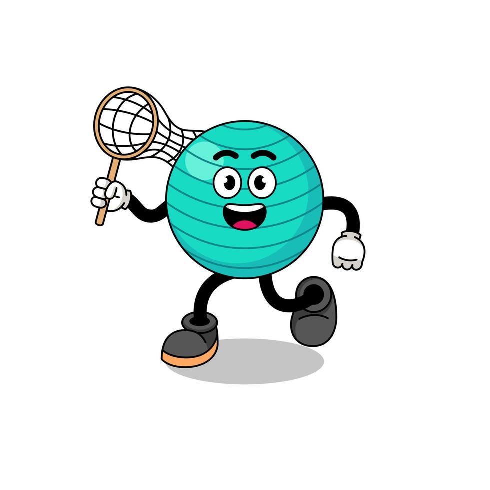 Cartoon of exercise ball catching a butterfly vector