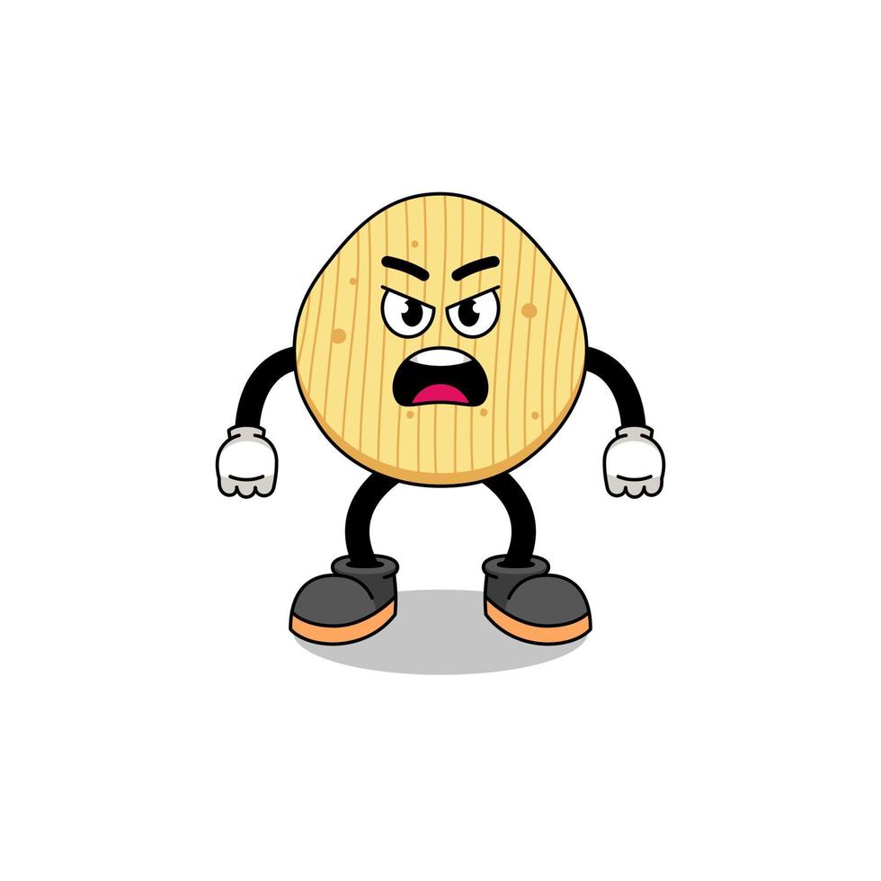 potato chip cartoon illustration with angry expression vector