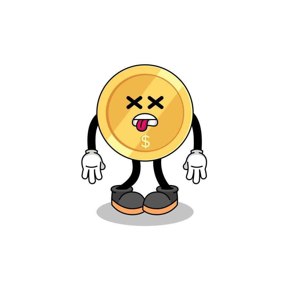 dollar coin mascot illustration is dead vector