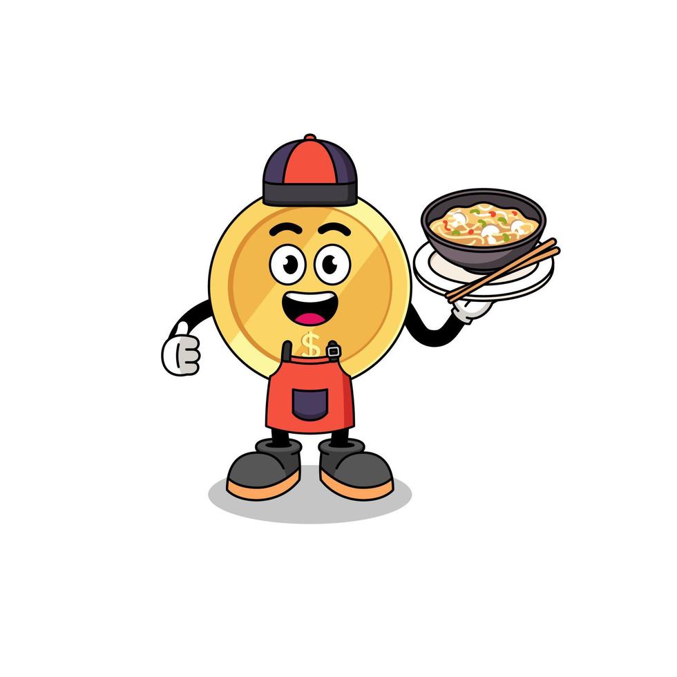 Illustration of dollar coin as an asian chef vector