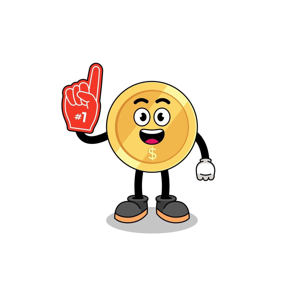 Cartoon mascot of dollar coin number 1 fans vector