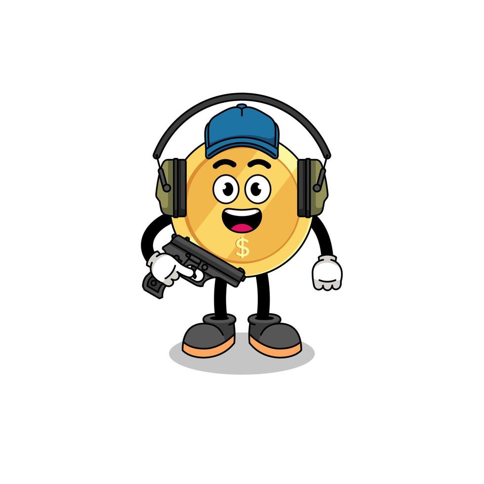 Character mascot of dollar coin doing shooting range vector