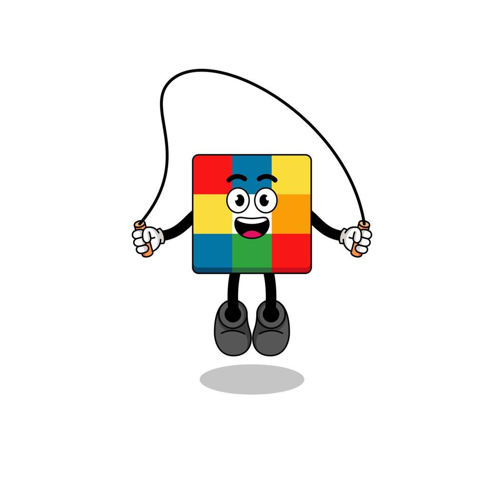 cube puzzle mascot cartoon is playing skipping rope vector