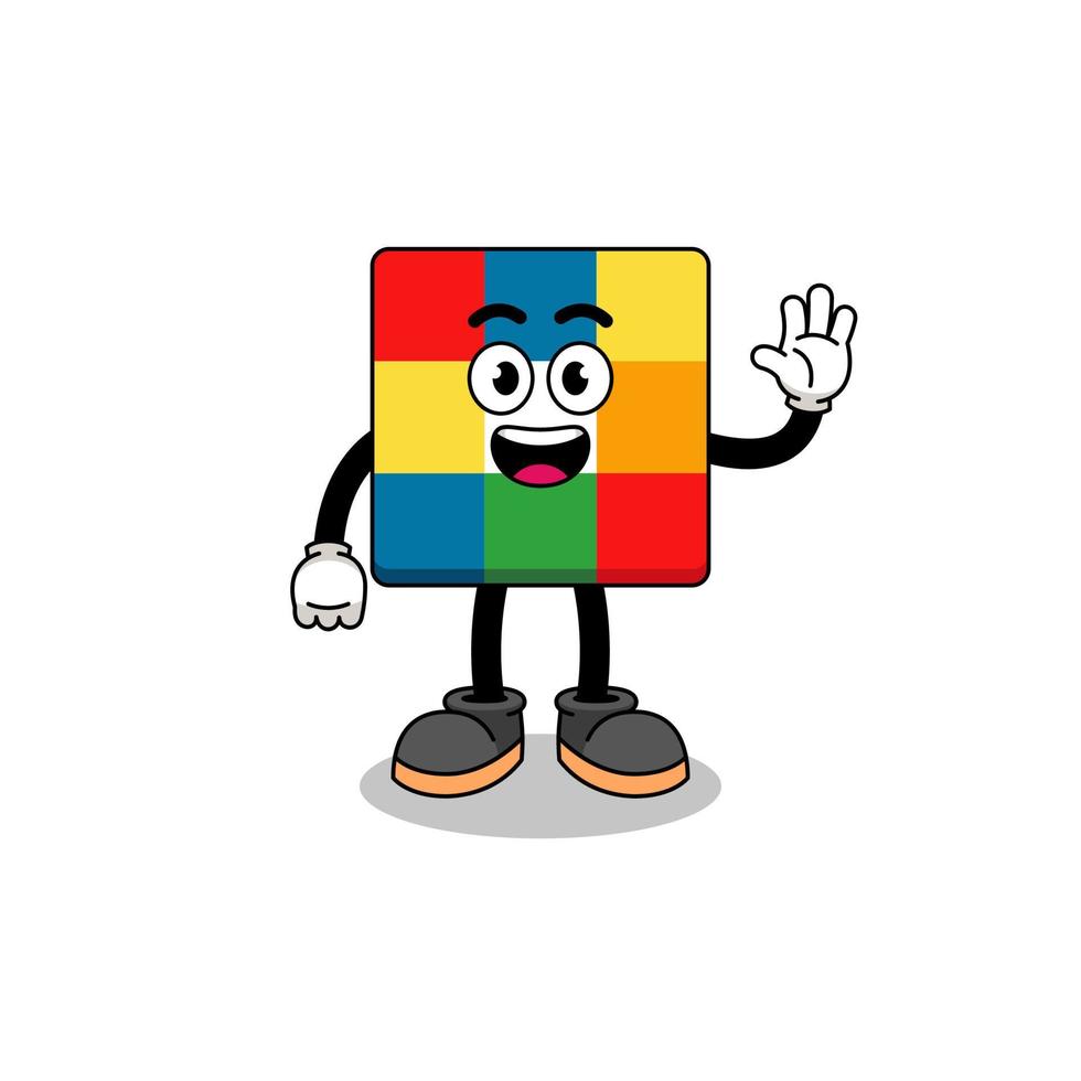 cube puzzle cartoon doing wave hand gesture vector