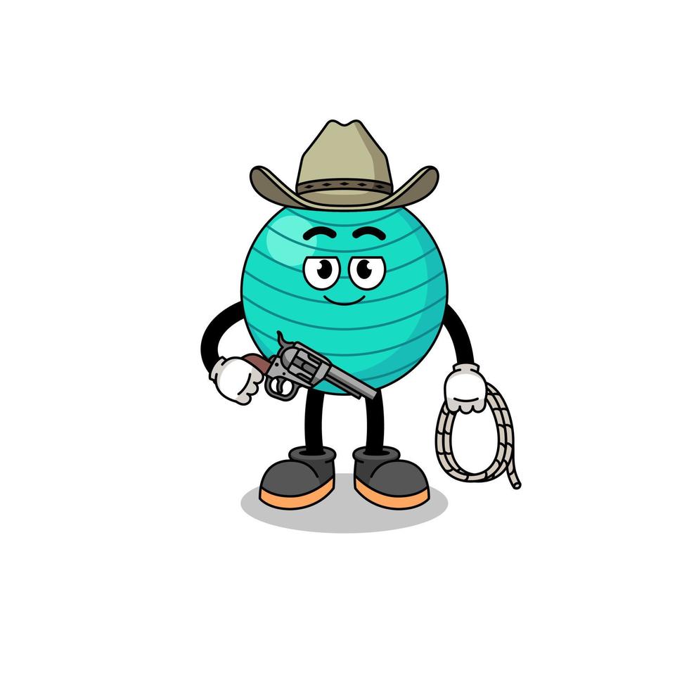 mascota de personaje de pelota de ejercicio como vaquero vector