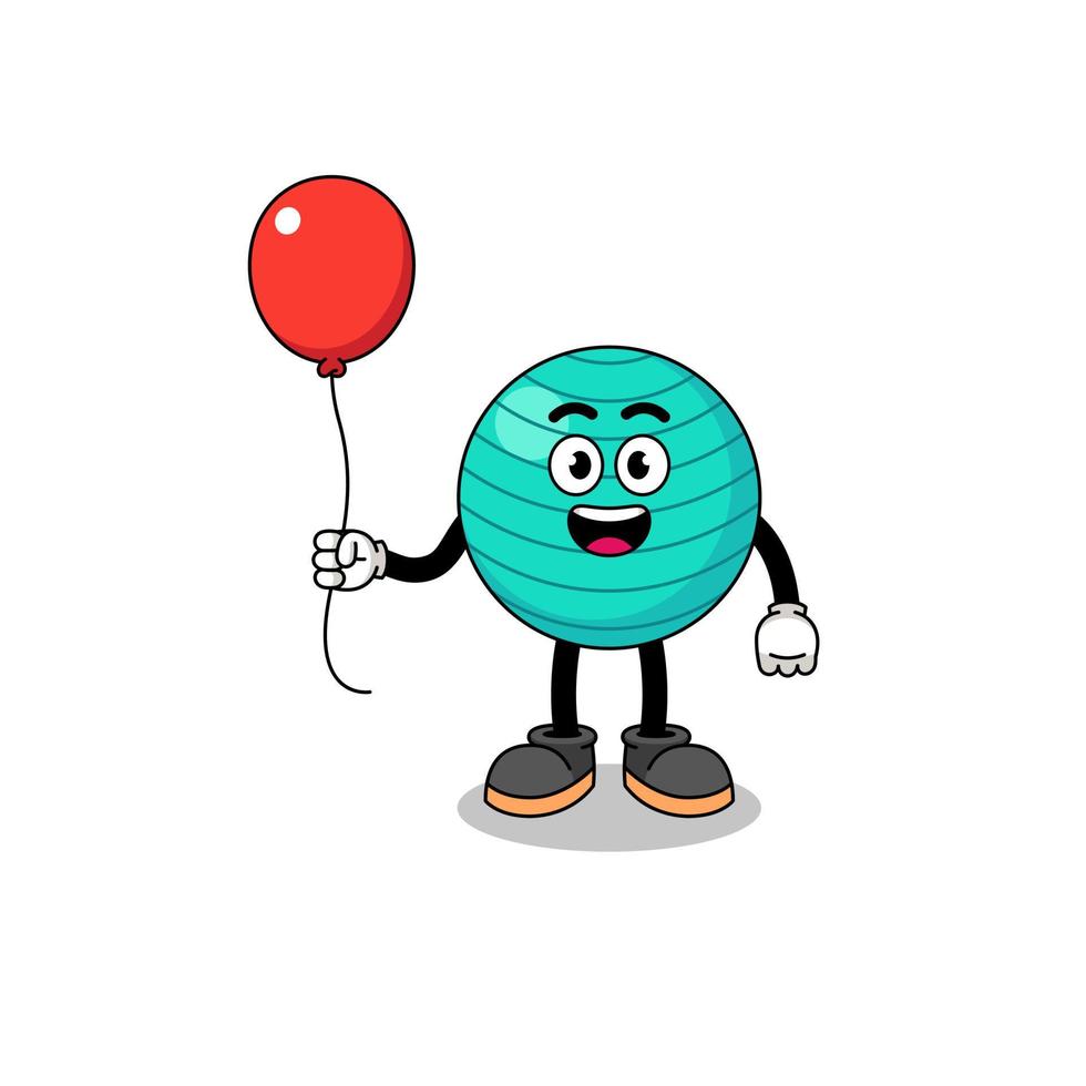 Cartoon of exercise ball holding a balloon vector