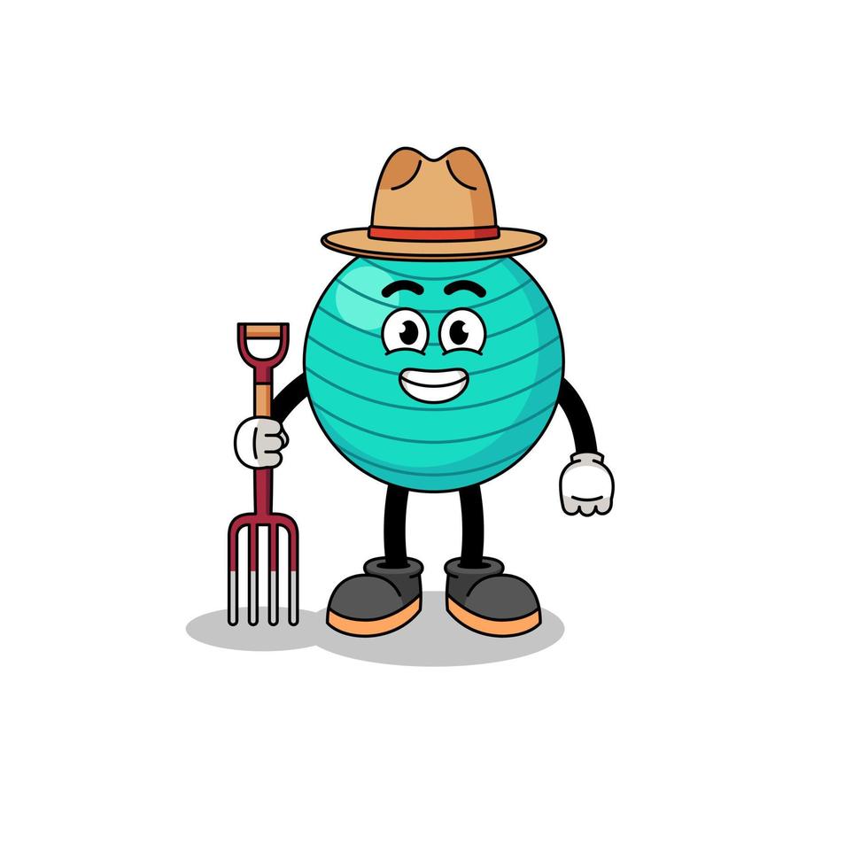 Cartoon mascot of exercise ball farmer vector