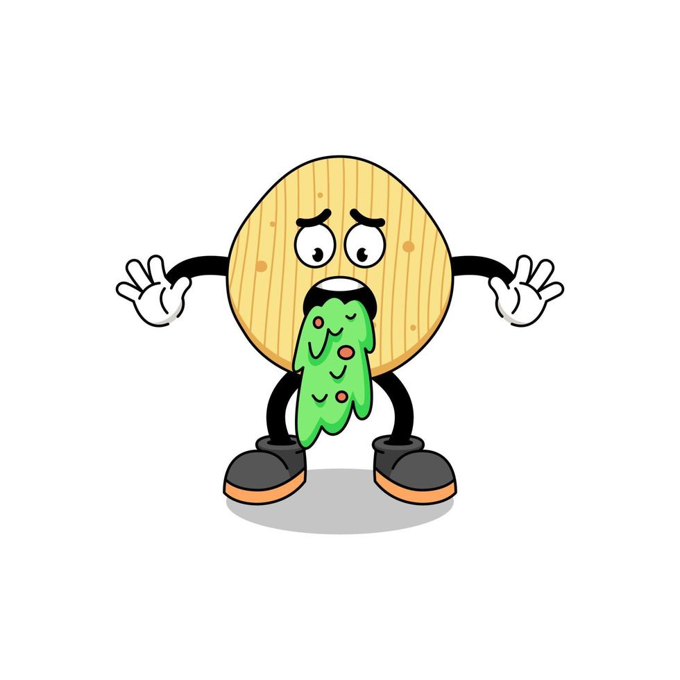 potato chip mascot cartoon vomiting vector