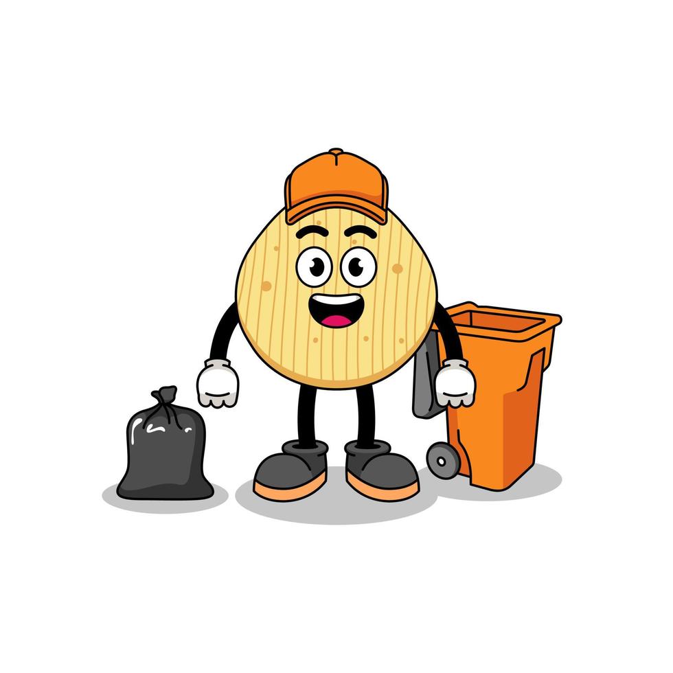 Illustration of potato chip cartoon as a garbage collector vector