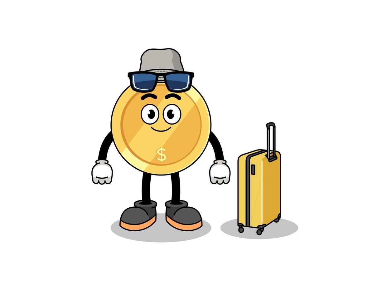 dollar coin mascot doing vacation vector