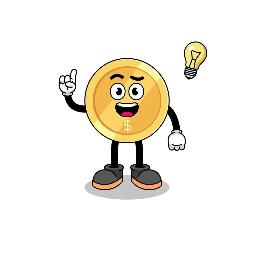 dollar coin cartoon with get an idea pose vector