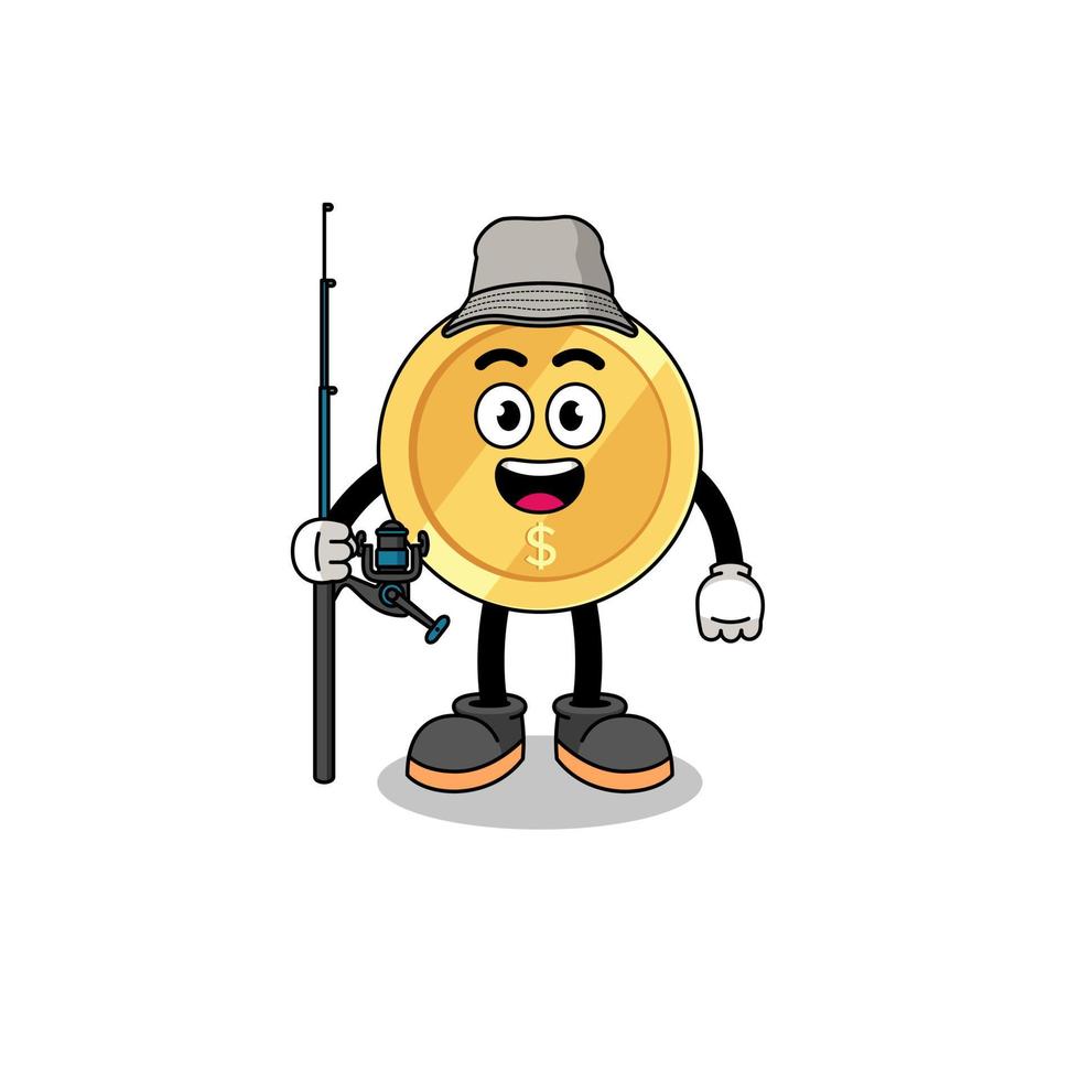 Mascot Illustration of dollar coin fisherman vector