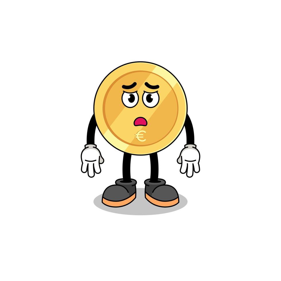 euro coin cartoon illustration with sad face vector