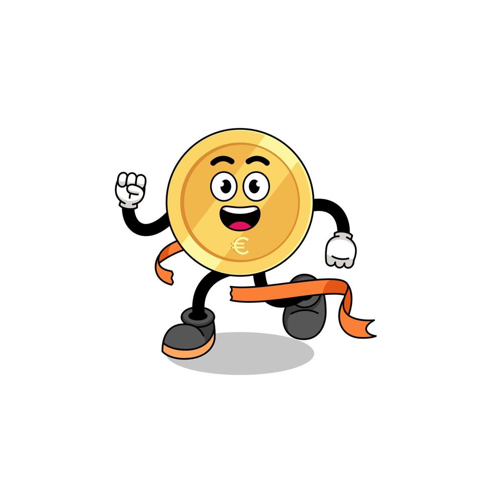 Mascot cartoon of euro coin running on finish line vector