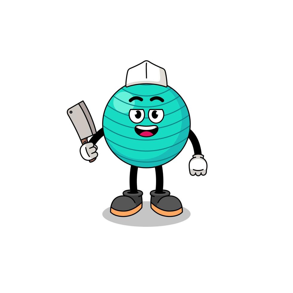 Mascot of exercise ball as a butcher vector