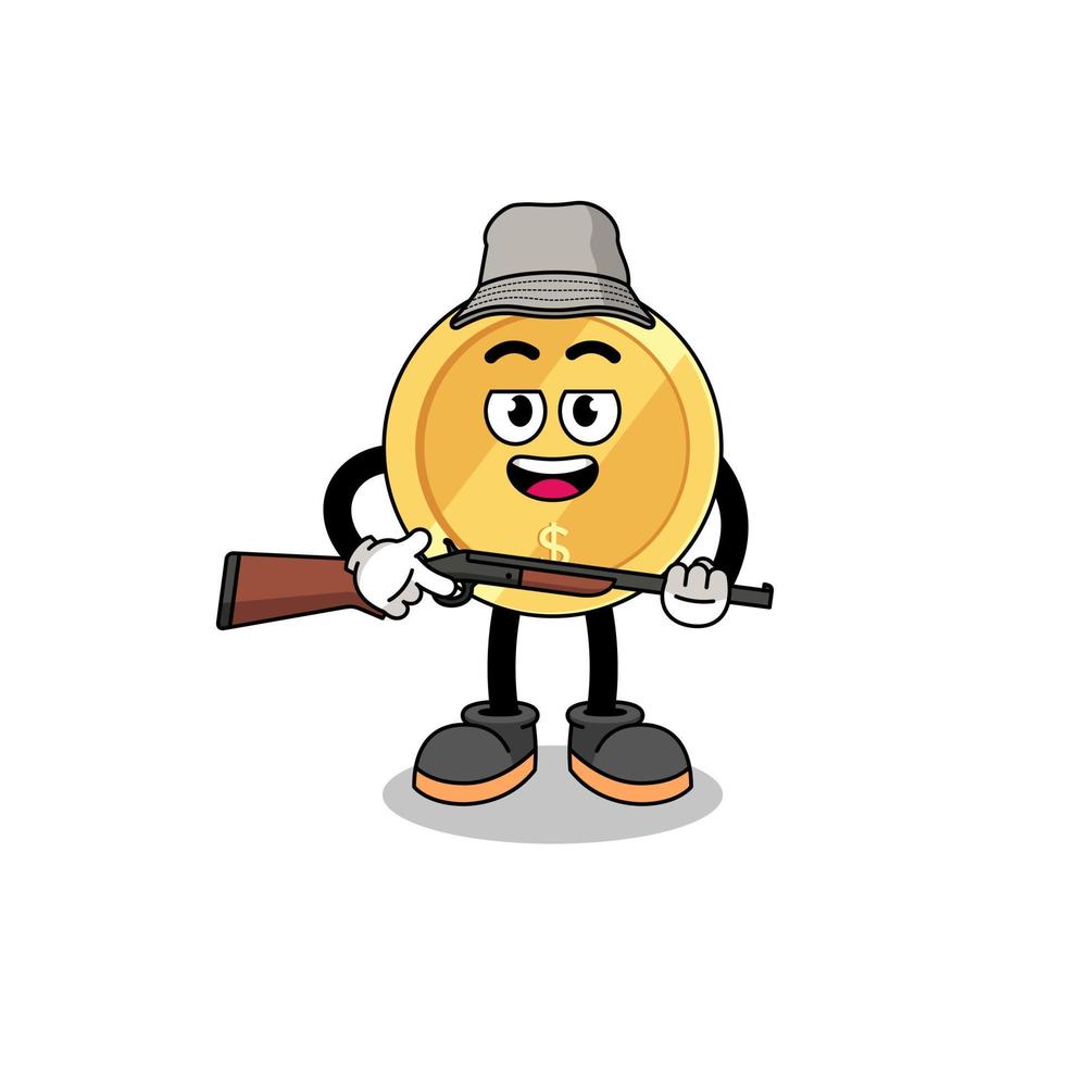 Cartoon Illustration of dollar coin hunter vector