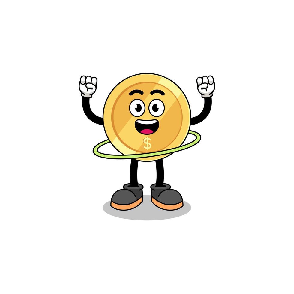 Character Illustration of dollar coin playing hula hoop vector