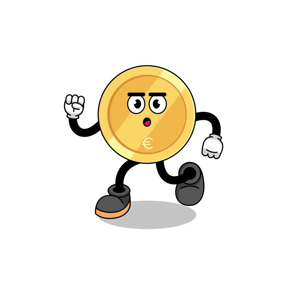 running euro coin mascot illustration vector