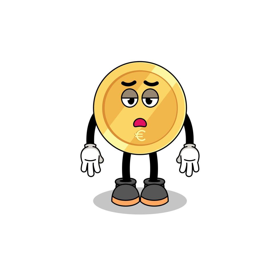 euro coin cartoon with fatigue gesture vector