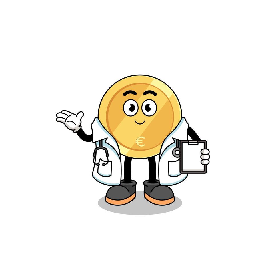 Cartoon mascot of euro coin doctor vector