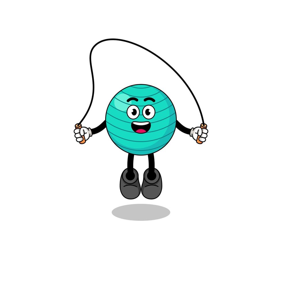 exercise ball mascot cartoon is playing skipping rope vector