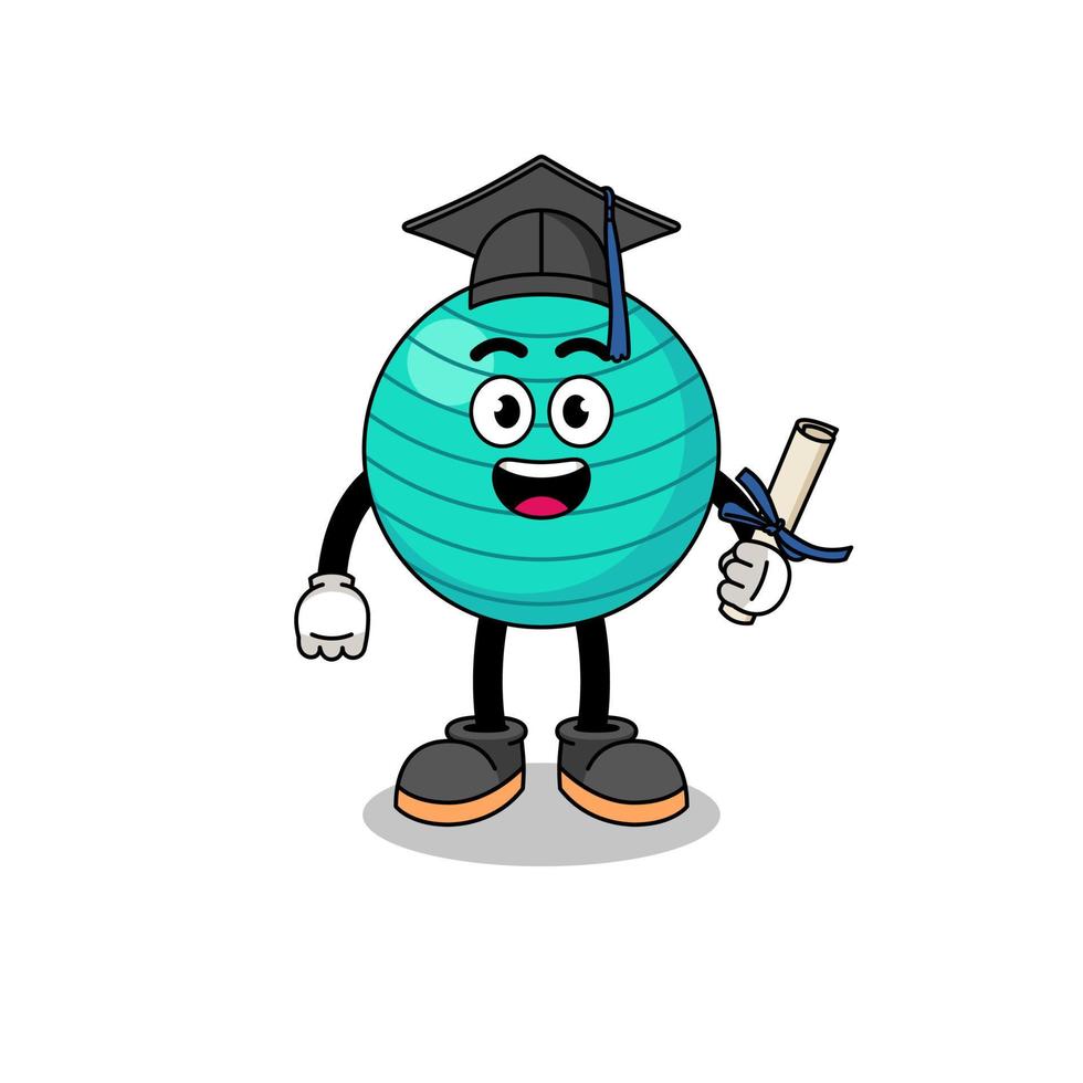 exercise ball mascot with graduation pose vector