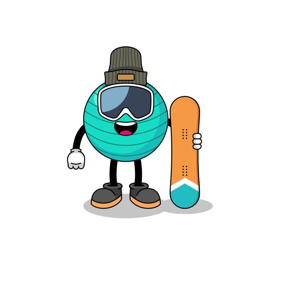 Mascot cartoon of exercise ball snowboard player vector