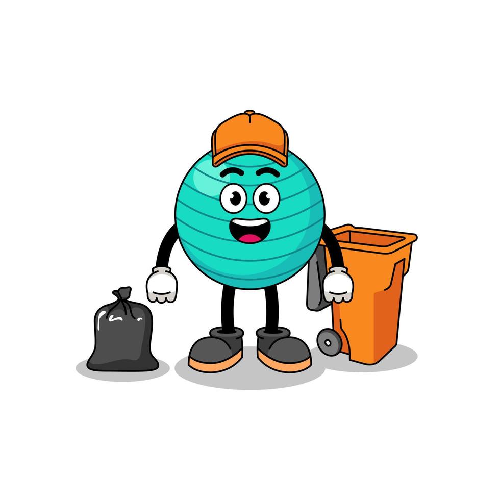 Illustration of exercise ball cartoon as a garbage collector vector