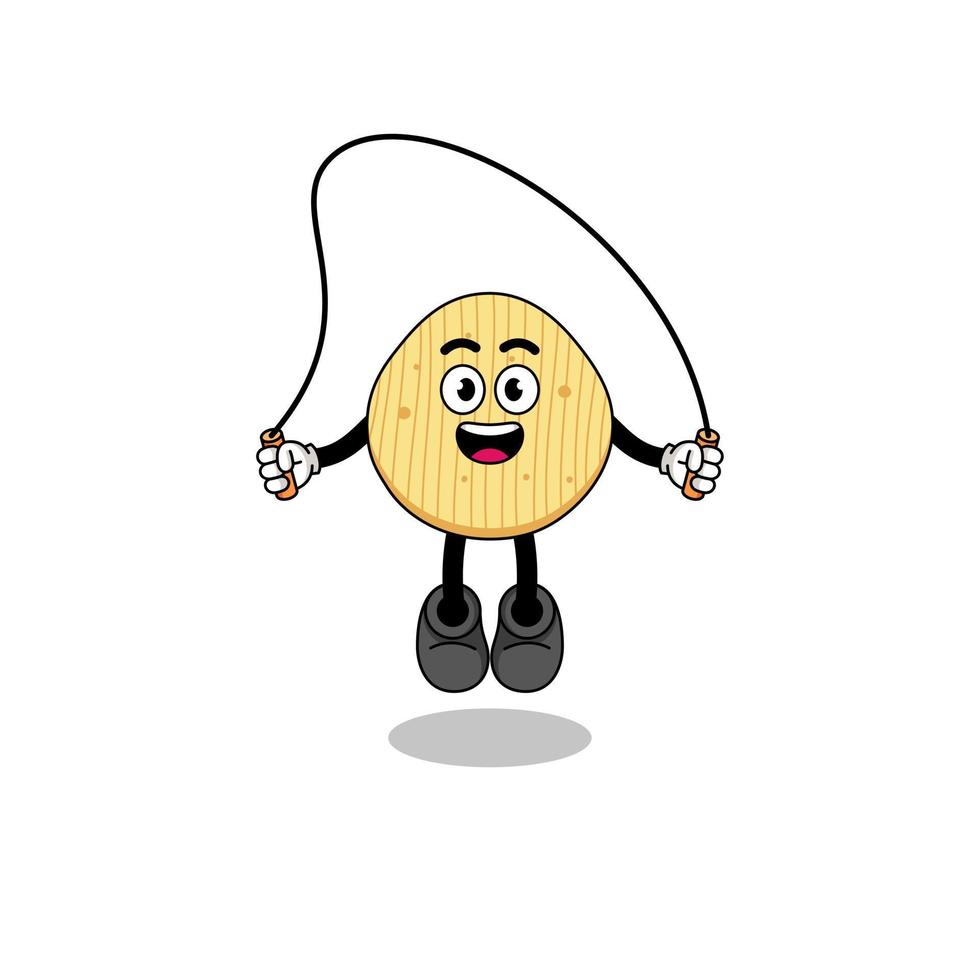 potato chip mascot cartoon is playing skipping rope vector