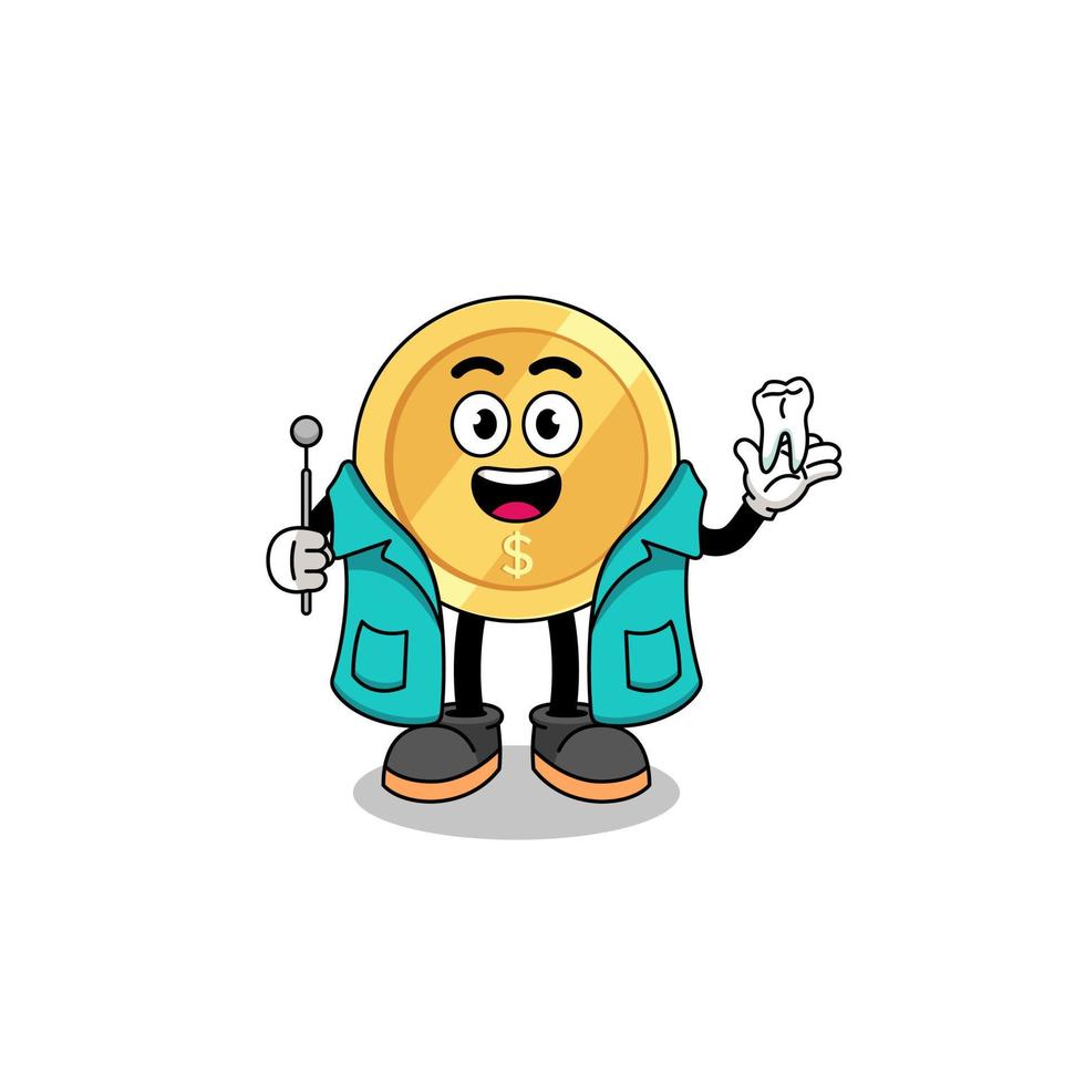 Illustration of dollar coin mascot as a dentist vector