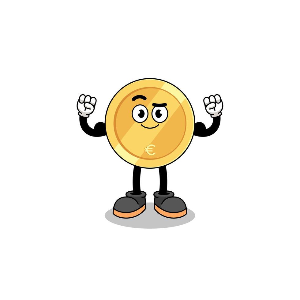 Mascot cartoon of euro coin posing with muscle vector