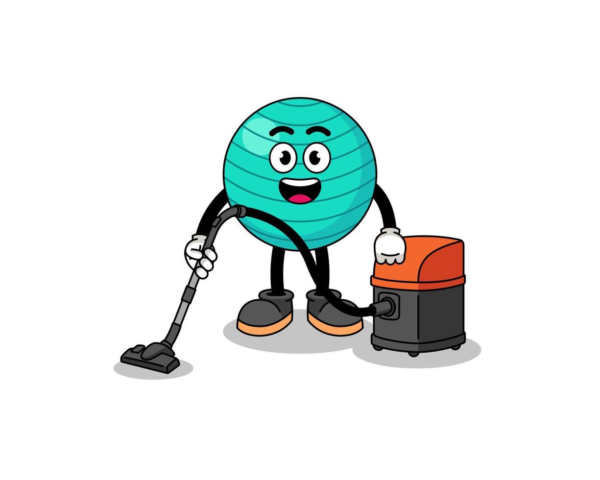 Character mascot of exercise ball holding vacuum cleaner vector