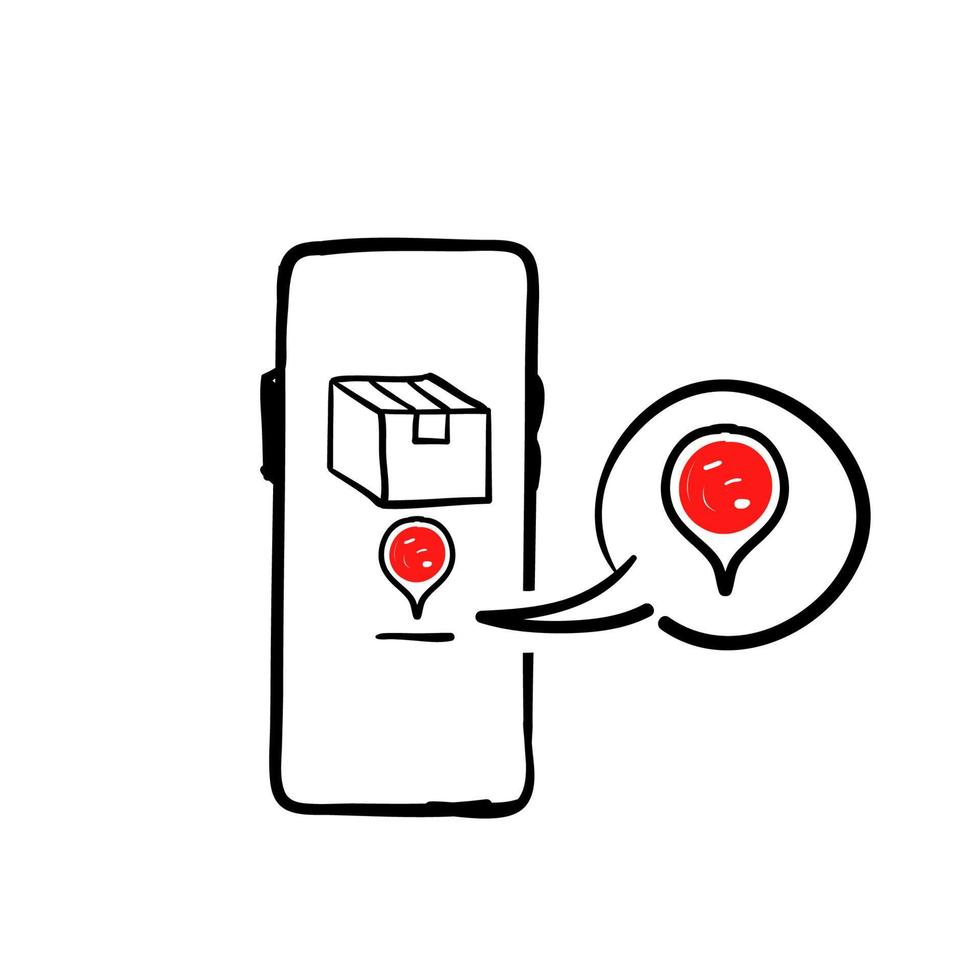 hand drawn doodle package location delivery icon illustration vector