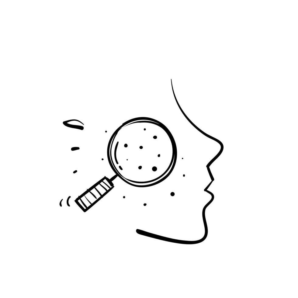 hand drawn doodle acne and magnifying glass illustration icon isolated vector