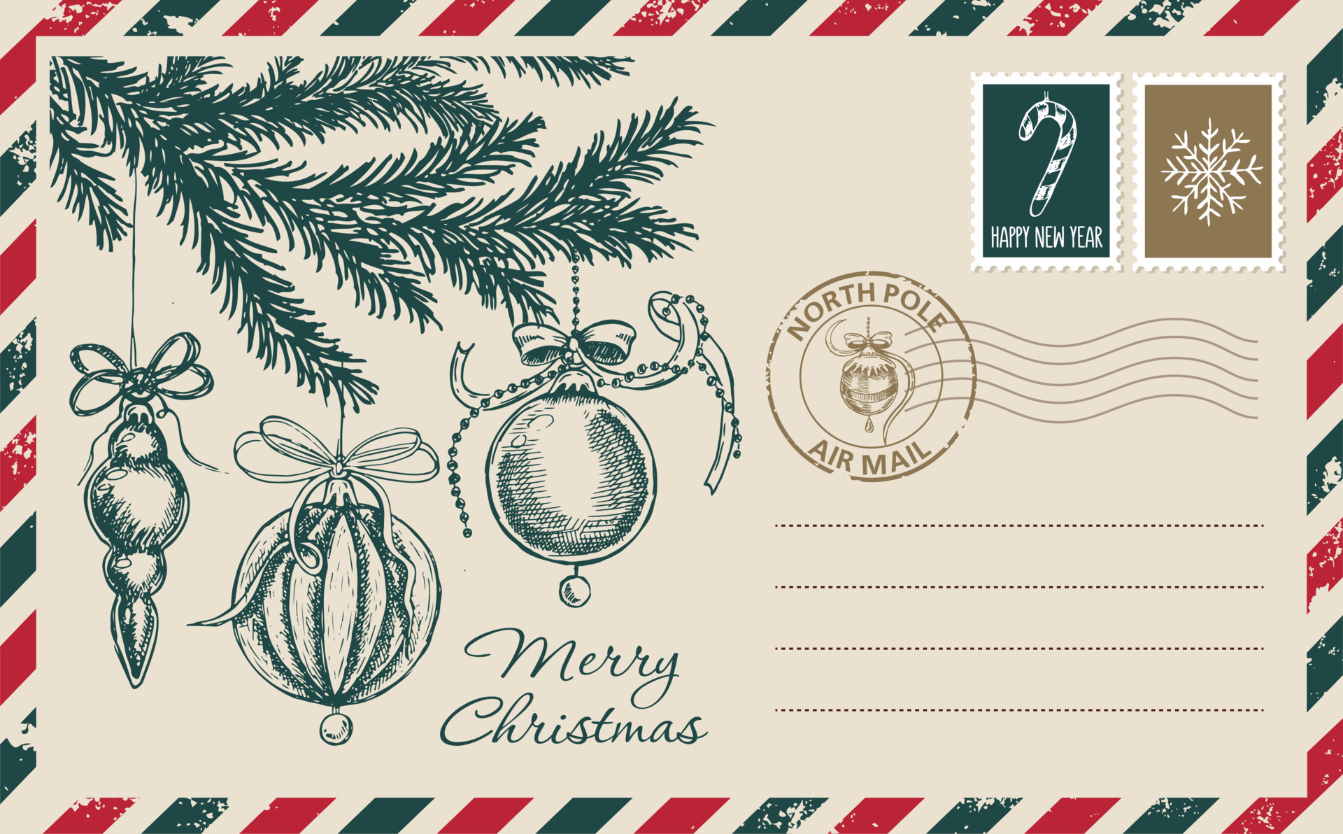 Christmas mail, postcard, hand drawn illustration. 7705927 Vector Art at  Vecteezy