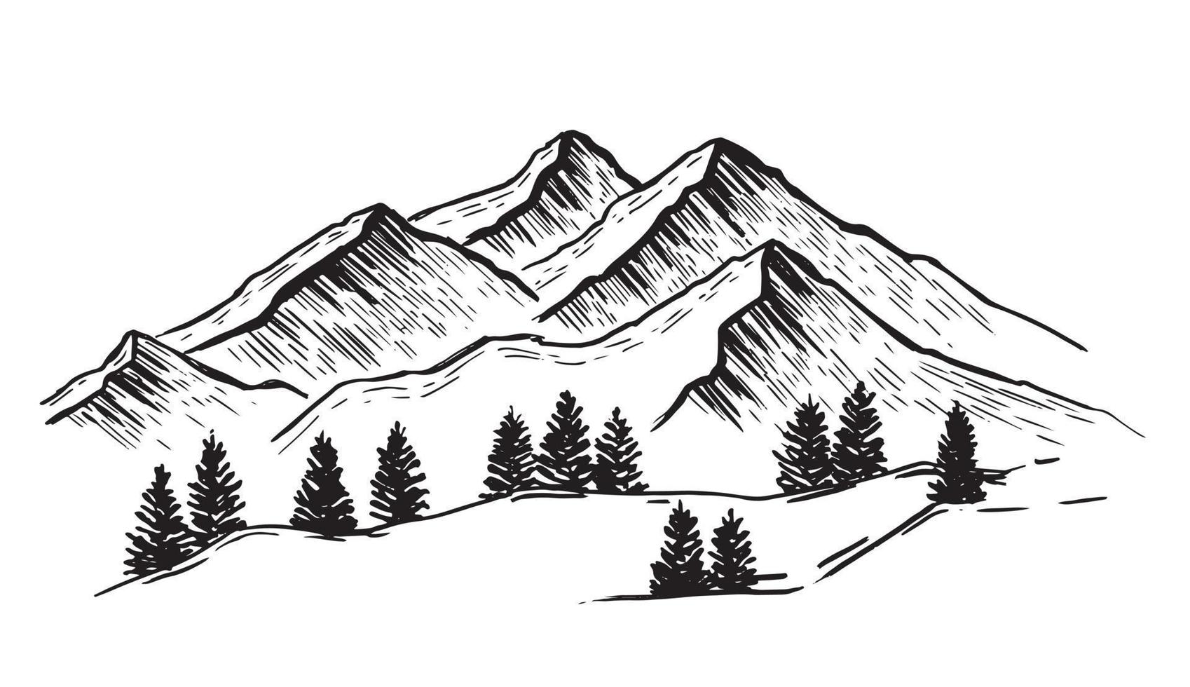 Landscape mountains. Hand drawn illustration. vector