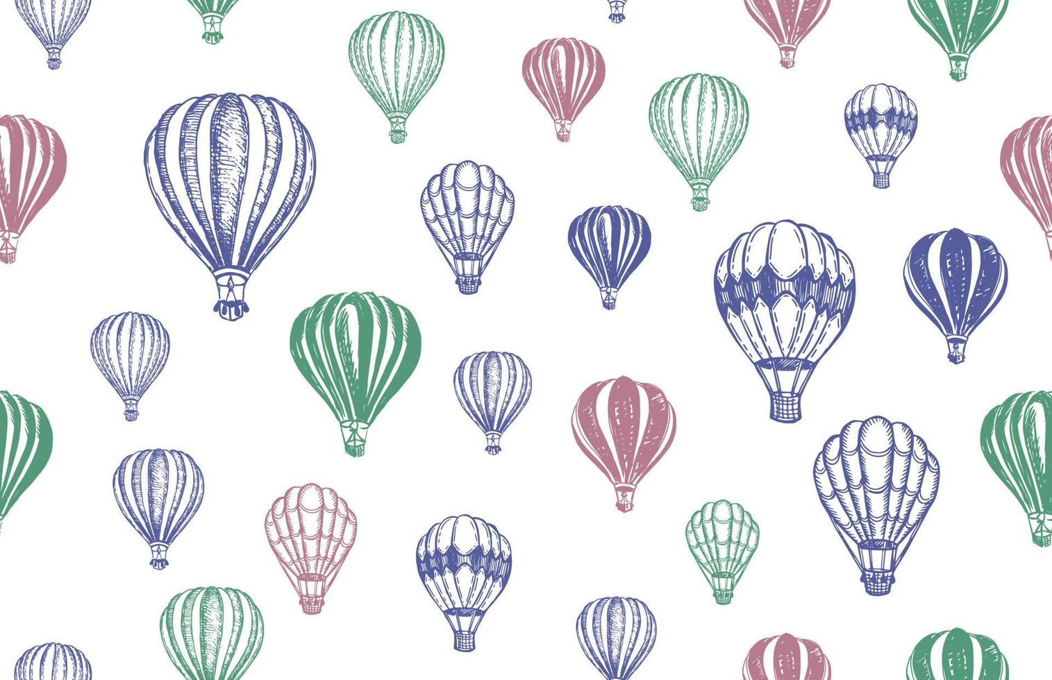 globos aerostáticos volando. ilustración dibujada a mano. vector