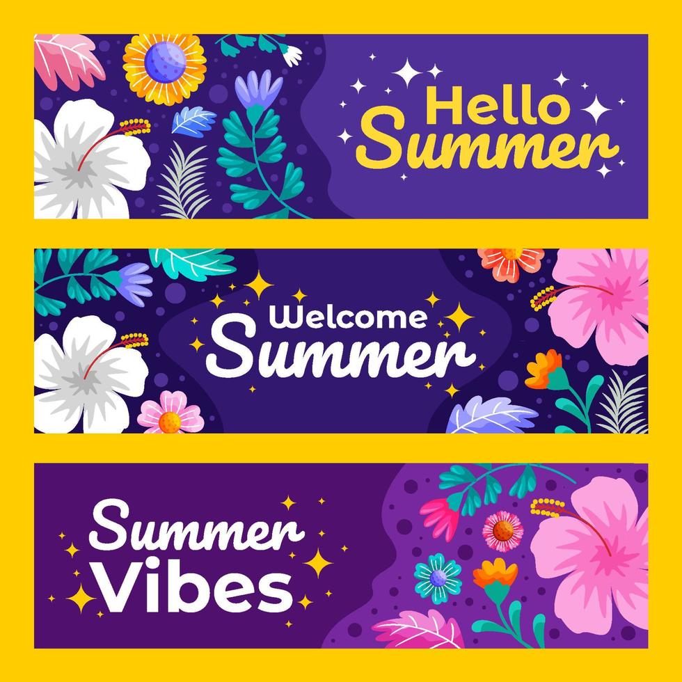 Colorful Summer Floral Banner Set vector